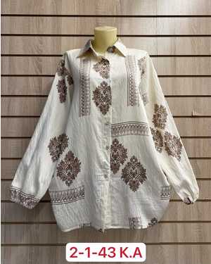 БЛУЗКА БОЛЬШЕМЕРЯТ ТКАНЬ 60% COTTON, 20% LINEN, 20% TENCEL