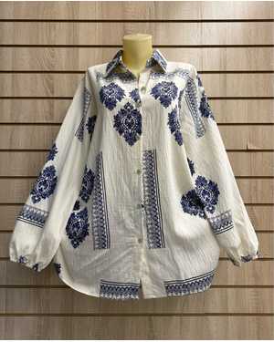 БЛУЗКА БОЛЬШЕМЕРЯТ ТКАНЬ 60% COTTON, 20% LINEN, 20% TENCEL