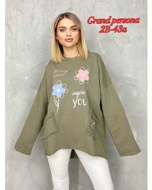Женская кофта. Ткань : Трикотаж, Хлопок+ карман Размер : 3XL(52-54-56),4XL(56-58-60),5XL(60-62-64),6XL(64-66-68)
