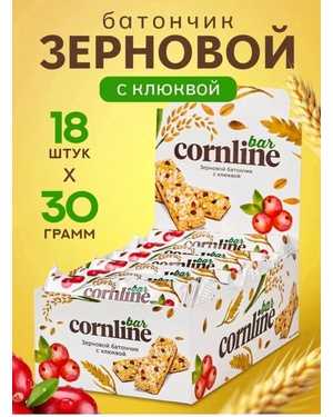 Злаковый батончик Cornline c Клюквой и воздушным рисом В упаковке 18шт по 30г