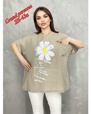 Женская футболка. Ткань: ЛЕН ( Спина Хлопок) Размер: 7XL(58-60), 8XL(62-64), 9XL(64-66), 10XL(66-68)