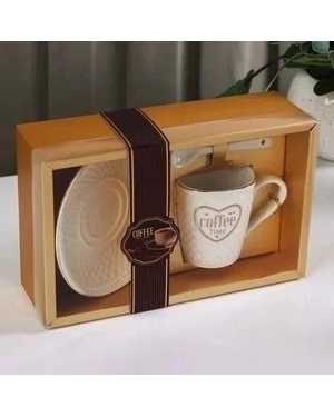 Кофейная пара керамическая с ложкой Coffee, 2 предмета: кружка 190 мл, блюдце