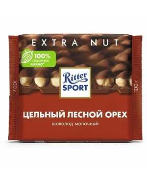 ПЛИТОЧНЫЙ ШОКОЛАД Риттер спорт молочный цельный лесной орех 100гр