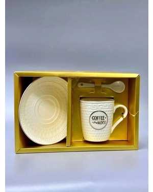 Кофейная пара керамическая с ложкой Coffee, 2 предмета: кружка 190 мл, блюдце