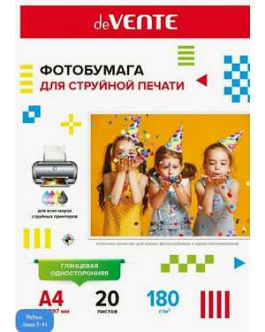 Фотобумага глянцевая А4 формат 20 листов плотность 180 г/м2