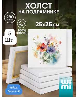 Набор холстов 5 штук на деревянном подрамнике размером 25х25 см