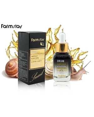 Ампульная сыворотка для лица с муцином черной улитки, 30 мл Farm Stay DR.V8 Ampoule Solution Black Snail