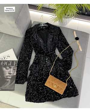 ПЛАТЬЕ-ПИДЖАК ТКАНЬ ПАЙЕТКИ НА БАРХАТЕ