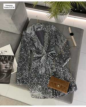 ПЛАТЬЕ-ПИДЖАК ТКАНЬ ПАЙЕТКИ НА БАРХАТЕ