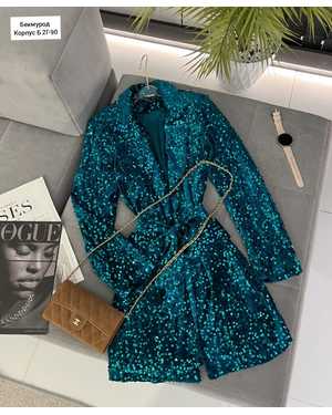 ПЛАТЬЕ-ПИДЖАК ТКАНЬ ПАЙЕТКИ НА БАРХАТЕ