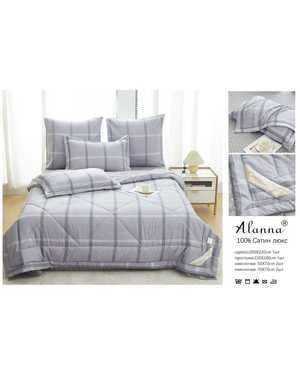 Комплект постельного белья с готовым одеялом от фирмы Алана. качество ткани: сатин плотность 150г/м2. наполнитель одеяло: 15% шелк, 85% микрогель(возможно замена на похожее)