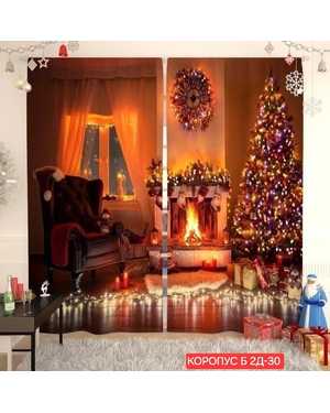 Фотошторы 3д новогодние ткань габардин. Ширина: 2,9м Высота: 2,6м