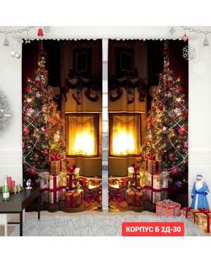 Фотошторы 3д новогодние ткань габардин. Ширина: 2,9м Высота: 2,6м