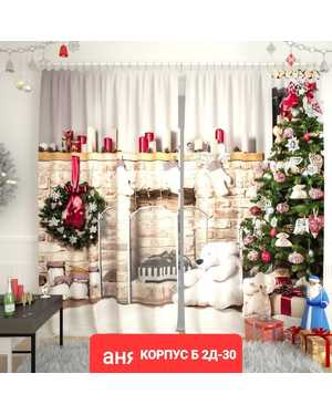 Фотошторы 3д новогодние ткань габардин. Ширина: 2,9м Высота: 2,6м