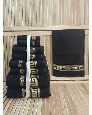 Комплект из восьми полотенец VERSACE Материал: Махра Состав: 100% хлопок Плотность: 400г/м2. Размер: 70*130 СМ- 2 шт, 50*80 СМ- 2 шт, 30*60 СМ - 2 шт, 30*30 СМ - 2 шт