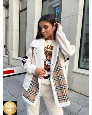 ЖЕНСКИЙ КОСТЮМ В РАЗМЕР ТКАНЬ МЕХ И КЛЕТКА, ФЛИС