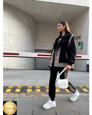 ЖЕНСКИЙ КОСТЮМ В РАЗМЕР ТКАНЬ МЕХ И КЛЕТКА, ФЛИС