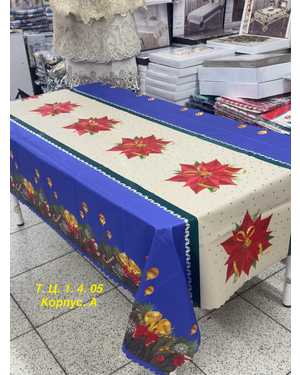 Новогодняя скатерть клеёнка на Тканевой основе Размер 140на220см