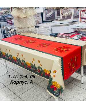 Новогодняя скатерть клеёнка на Тканевой основе Размер 110на140см
