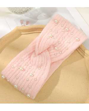 Зимняя тёплая шерстяная вязаная повязка на голову с бусинами