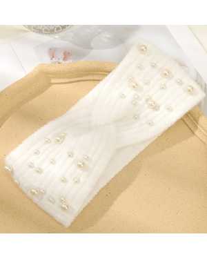 Зимняя тёплая шерстяная вязаная повязка на голову с бусинами