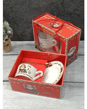 Новогодняя подарочная кружка В наборе 1шт чашки 210мл 1шт блюдец 1 шт чайная ложка