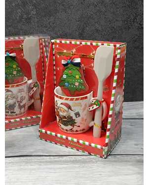 Подарочная кружка «С Новым годом» Кружка с ложкой и силиконовый лопатой Рисунок микс объем: 330мл ❇Материал: керамика