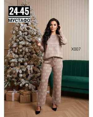 ЖЕНСКИЙ КОСТЮМ ДВОЙКА ТКАНЬ ВЯЗАННЫЙ + СТРАЗ