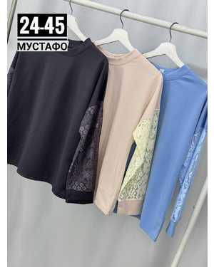 БЛУЗКА ТКАНЬ ТРИКОТАЖ С ГИПЮРОМ