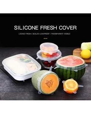 Набор из 6 силиконовых крышек для пищевых продуктов — регулируемые, эластичные и многоразовые