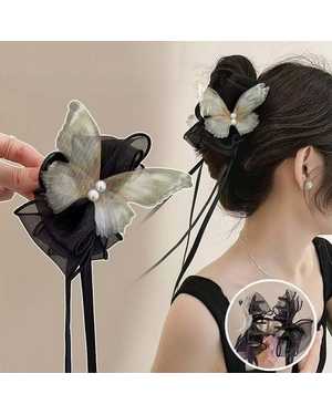 Заколка-бабочка для волос с длинными кисточками и жемчужинами