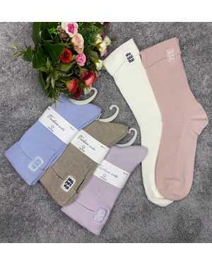 Женские хлопковые носочки высокие в рубчик с вышивкой Размер: 37-41 Цена за упаковку 10пар