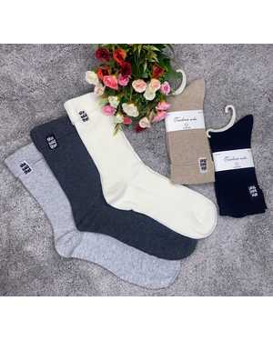 Женские хлопковые носочки высокие в рубчик с вышивкой Размер: 37-41 Цена за упаковку 10пар