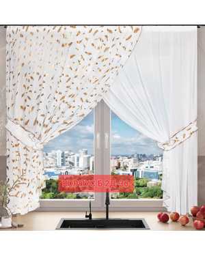 Шторы на кухню тюль лeн турецкий. Ширина: 4м Высота: 1.7м