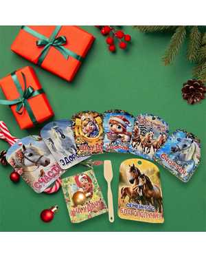 Подарочный набор 3 в 1 с символом нового года 1) доска кухонная лошадь 30х21 см 2) доска мини 15х15 см 3) лопата деревянная для кухни без выбора