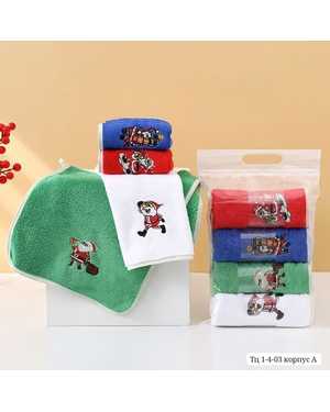 Новогоднее полотенце. Размер: 25*50 см В упаковке 4 шт, разные цвета