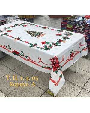 Новогодняя скатерть 100% полиэстер. Размер 150 на 220см