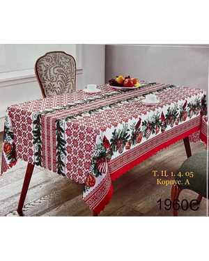 Новогодняя скатерть 100% полиэстер. Размер 150 на 220см