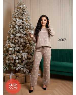 ЖЕНСКИЙ КОСТЮМ ДВОЙКА ТКАНЬ ВЯЗАННЫЙ + СТРАЗ