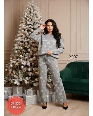 ЖЕНСКИЙ КОСТЮМ ДВОЙКА ТКАНЬ ВЯЗАННЫЙ + СТРАЗ