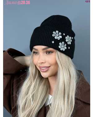 ШАПКА ДВОЙНАЯ ТЕПЛАЯ С КАМНЯМИ ОТ 8 ДО 81 ЛЕТ РАЗМЕР: ОТ 8 ЛЕТ ДО 81 ЛЕТ 70% ШЕРСТЬ, 30% АКРИЛ СЕЗОН ЗИМА