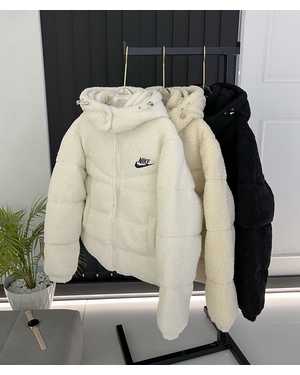 КУРТКА ТКАНЬ ПУХОВИК, МЕХОВАЯ БАРАШКА ТЕДДИ