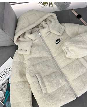 КУРТКА ТКАНЬ ПУХОВИК, МЕХОВАЯ БАРАШКА ТЕДДИ