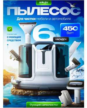 Пылесос моющий для химчистки мебели, ковров, салона авто, мощность всасывания 450 Вт