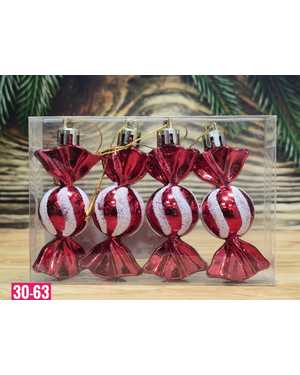 Игрушки для елки, пластик Размер 8см набор 4шт