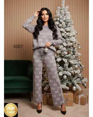 ЖЕНСКИЙ КОСТЮМ ДВОЙКА ТКАНЬ ВЯЗАННЫЙ + СТРАЗ