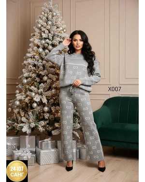 ЖЕНСКИЙ КОСТЮМ ДВОЙКА ТКАНЬ ВЯЗАННЫЙ + СТРАЗ