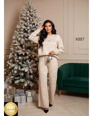 ЖЕНСКИЙ КОСТЮМ ДВОЙКА ТКАНЬ ВЯЗАННЫЙ + СТРАЗ