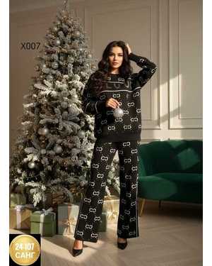 ЖЕНСКИЙ КОСТЮМ ДВОЙКА ТКАНЬ ВЯЗАННЫЙ + СТРАЗ