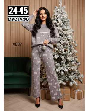 ЖЕНСКИЙ КОСТЮМ ДВОЙКА ТКАНЬ ВЯЗАННЫЙ + СТРАЗ